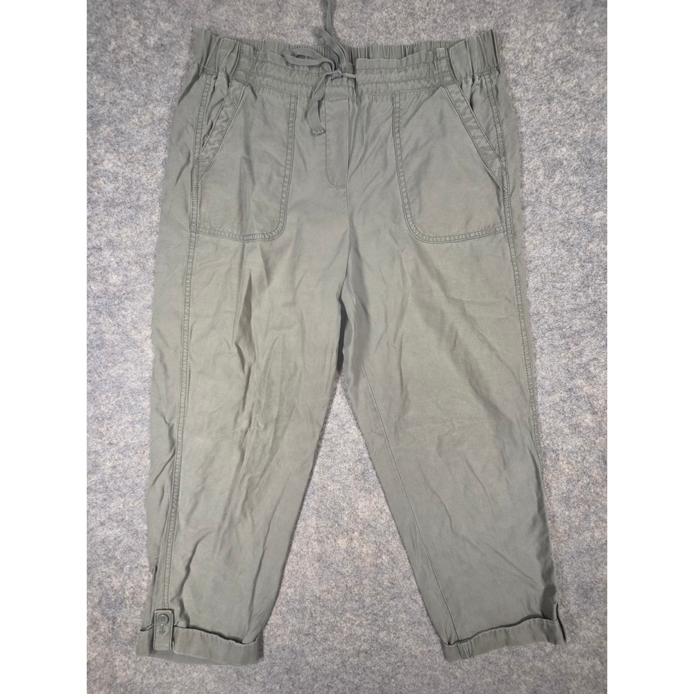 Talbots Women Green Cotton Tencel Cropped Drawstring Utility Jogger Pants Sz 10